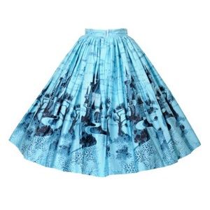 Blue Castle Print Circle Skirt